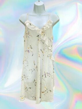Cream Floral Ruffle Slip Dress